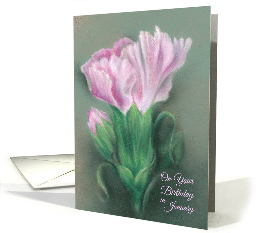 Pink Carnations Pastel Art January Birthday card (1593218)