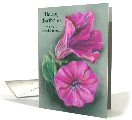 Magenta Pink Petunias Pastel Art Birthday Personalized for Friend card