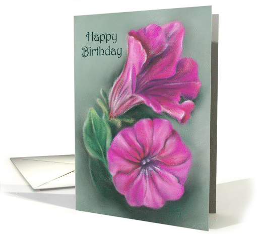 Magenta Pink Petunia Flowers Pastel Happy Birthday card (1594072)