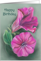 Magenta Pink Petunia Flowers Pastel Happy Birthday card