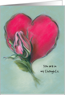 Pink Rosebud and Red Heart Pastel Art Custom Thinking of You card