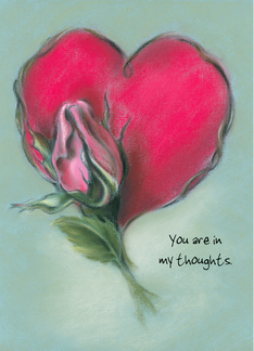 Pink Rosebud and Red Heart Pastel Art Custom Thinking of You