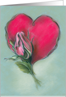 Pink Rosebud and Red Heart Pastel Art Any Occasion Blank card