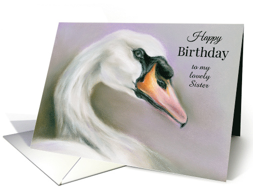 Elegant White Swan Pastel Art Custom Birthday for Relative Sister card