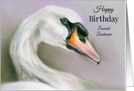 Elegant White Swan Pastel Art Custom Birthday Sweet Sixteen card
