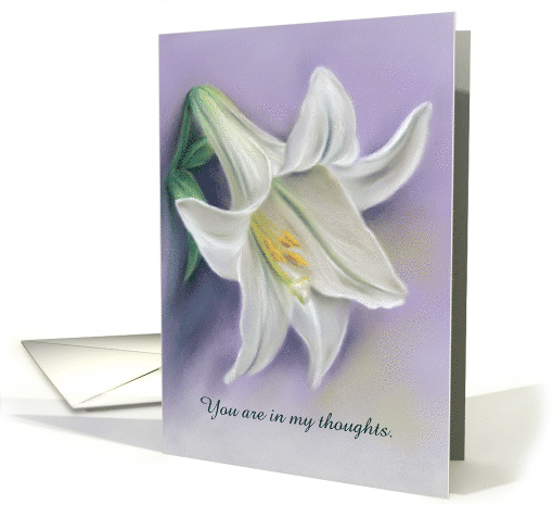 White Easter Lily on Purple Pastel Artwork Custom Thinking of You card