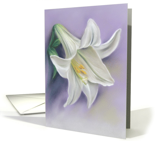 White Easter Lily on Purple Pastel Artwork Any Occasion Blank card