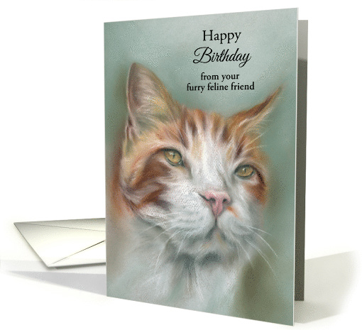 Ginger and White Tabby Cat Pastel Art Custom Birthday from Pet card