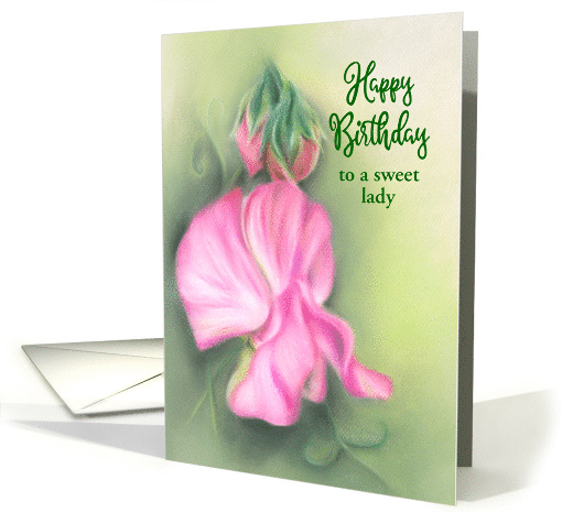 Pink Sweet Peas Floral Pastel Art Birthday Personalized for Her card