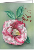 Red and White Camellia Flower Pastel Art Custom Birthday for Her card