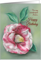 Red and White Camellia Flower Personalized Birthday Relative Sister card