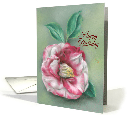 Red and White Camellia Flower Pastel Artwork Birthday card (1600442)
