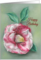 Red and White Camellia Flower Pastel Artwork Birthday card