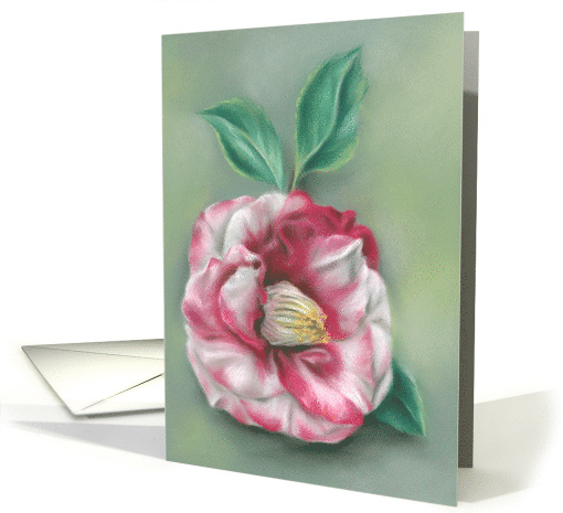 Red and White Camellia Flower Pastel Artwork Any Occasion Blank card