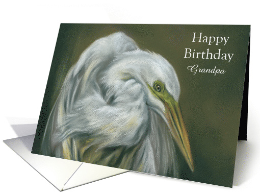 White Egret Pastel Art Personalized Relative Grandfather Birthday card
