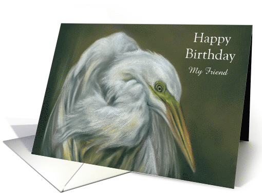 White Egret Pastel Bird Art Custom Birthday for Friend card (1605994)