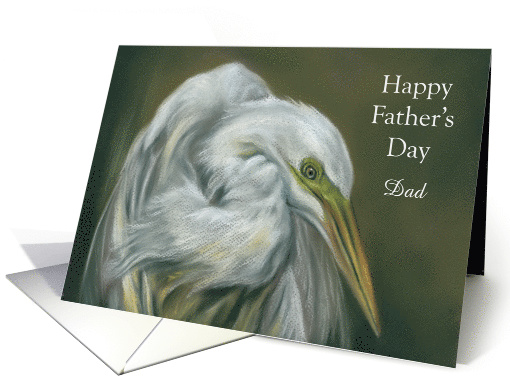 White Egret Pastel Bird Artwork Personalized Fathers Day for Dad card