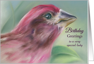 Purple Finch Pastel Bird Art Personalized Birthday for Her card