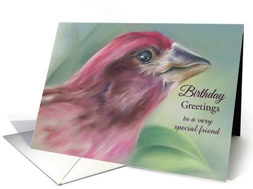 Purple Finch Pastel Bird Art Personalized Birthday for Friend card