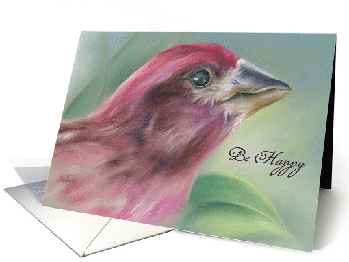 Purple Finch Pastel Bird Artwork Custom Be Happy card (1606914)