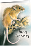 Cute Field Mouse Pastel Artwork Happy Birthday card