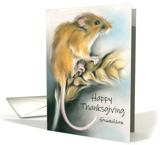 Cute Field Mouse Pastel Art Custom Relative Grandson Thanksgiving card