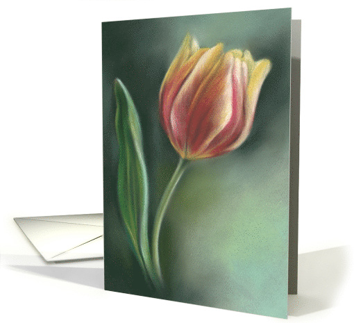 Red and Yellow Tulip Pastel Artwork Any Occasion Blank card (1610390)