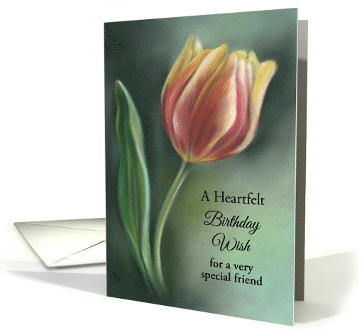 Red and Yellow Tulip Pastel Art Custom Birthday for Friend card
