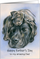 Black Labrador Dog and Puppy Portrait Custom Fathers Day Dad card