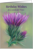 Custom Relative Birthday for Sister Purple Thistles Pastel Flower Art card