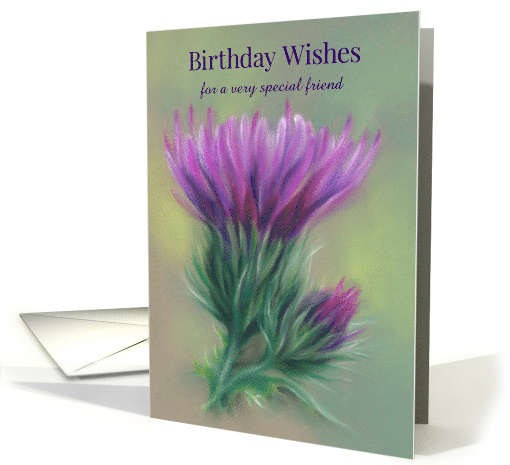 Personalized Birthday for Friend Purple Thistles Pastel... (1616978)