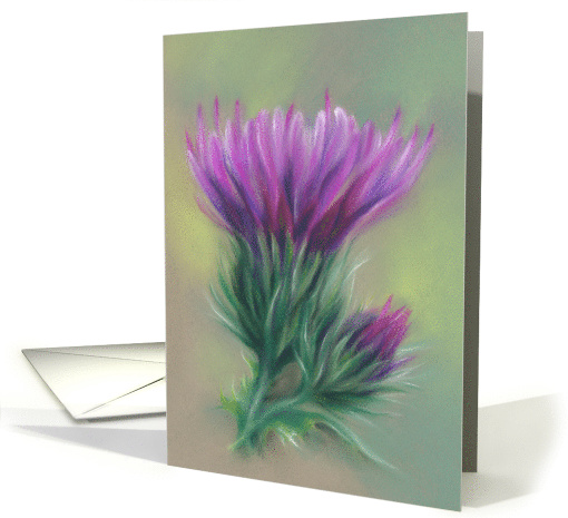 Any Occasion Purple Thistles Pastel Flower Artwork Blank card
