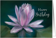 Happy Birthday Pink Water Lily on Pond Pastel Artwork card