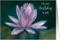 July Custom Birthday Pink Water Lily on Pond Pastel Artwork card