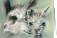 Fathers Day Alpacas Portrait of Parent and Child Pastel Art for Dad card