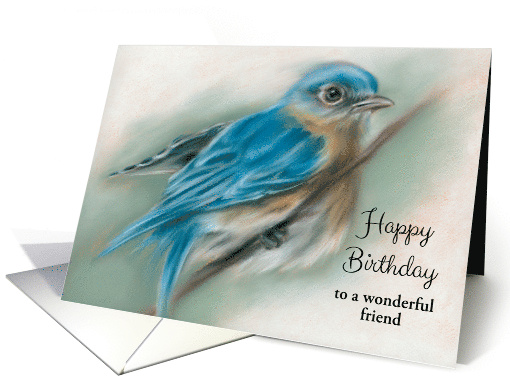 Personalized Friend Happy Birthday Bluebird Pastel Bird Artwork card