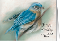 Personalized Friend Happy Birthday Bluebird Pastel Bird Artwork card