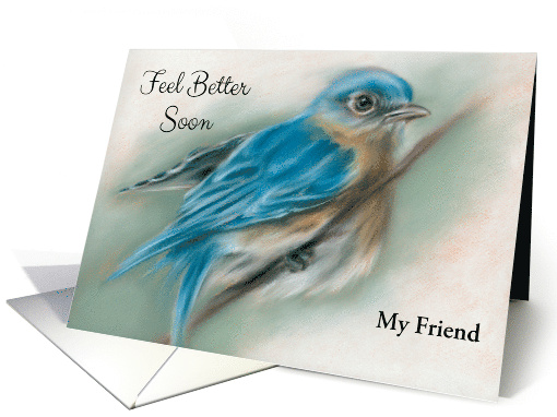 Personalized Feel Better Friend Bluebird Soft Pastel Bird Artwork card