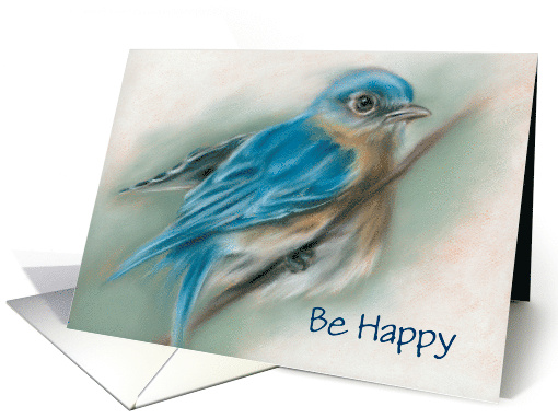 Custom Be Happy Bluebird Soft Pastel Bird Artwork card (1622352)