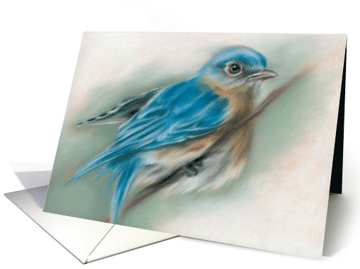 Any Occasion Bluebird Soft Pastel Bird Artwork Blank card (1622360)