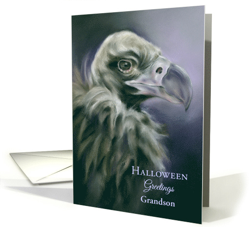 Personalized Halloween Grandson Relative Spooky Vulture Art card