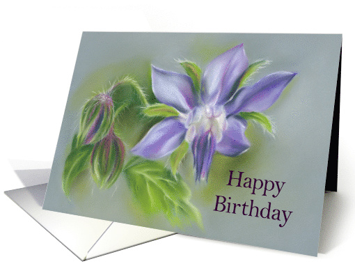 Happy Birthday Borage Flowers Herbal Pastel Art card (1628280)