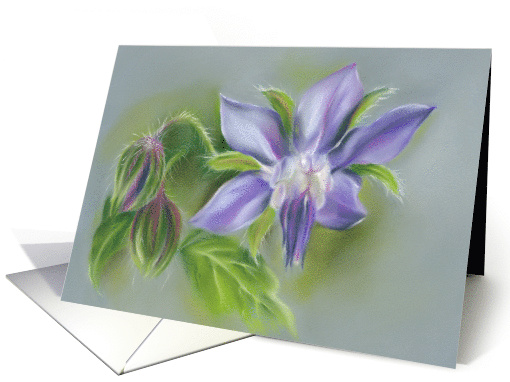 Any Occasion Blue Violet Borage Flowers Herbal Pastel Art Blank card