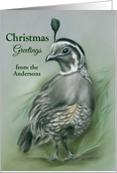 Christmas Personalized from Name Quail and Pine Pastel Artwork A card