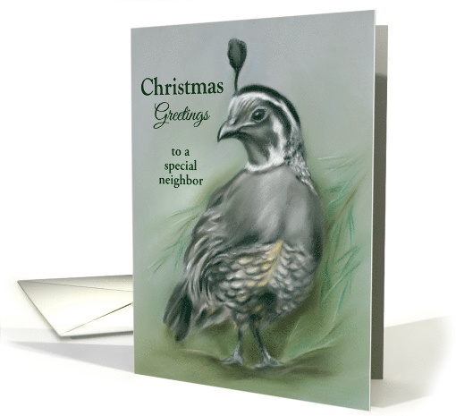 Custom Christmas for Neighbor Quail and Pine Pastel Artwork card