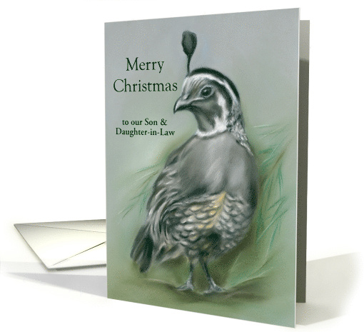 Custom Relative Son Daughter in Law Christmas Quail and Pine Art card