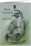 Custom Relative Son Daughter in Law Christmas Quail and Pine Art card
