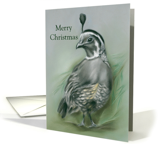 Merry Christmas Winter Quail and Pine Pastel Artwork card (1629044)