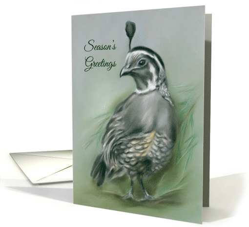 Seasons Greetings Winter Quail and Pine Pastel Artwork card (1629046)