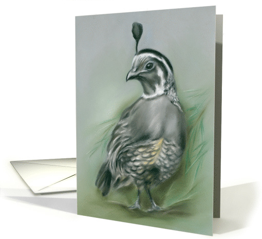 Any Occasion Winter Quail and Pine Pastel Artwork Blank card (1629050)